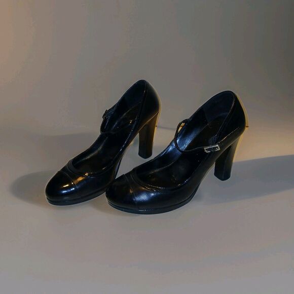 Ralph Lauren Black Patent Leather Size 6 Mary Jane Heels 4" Preppy Coquette - Picture 6 of 7